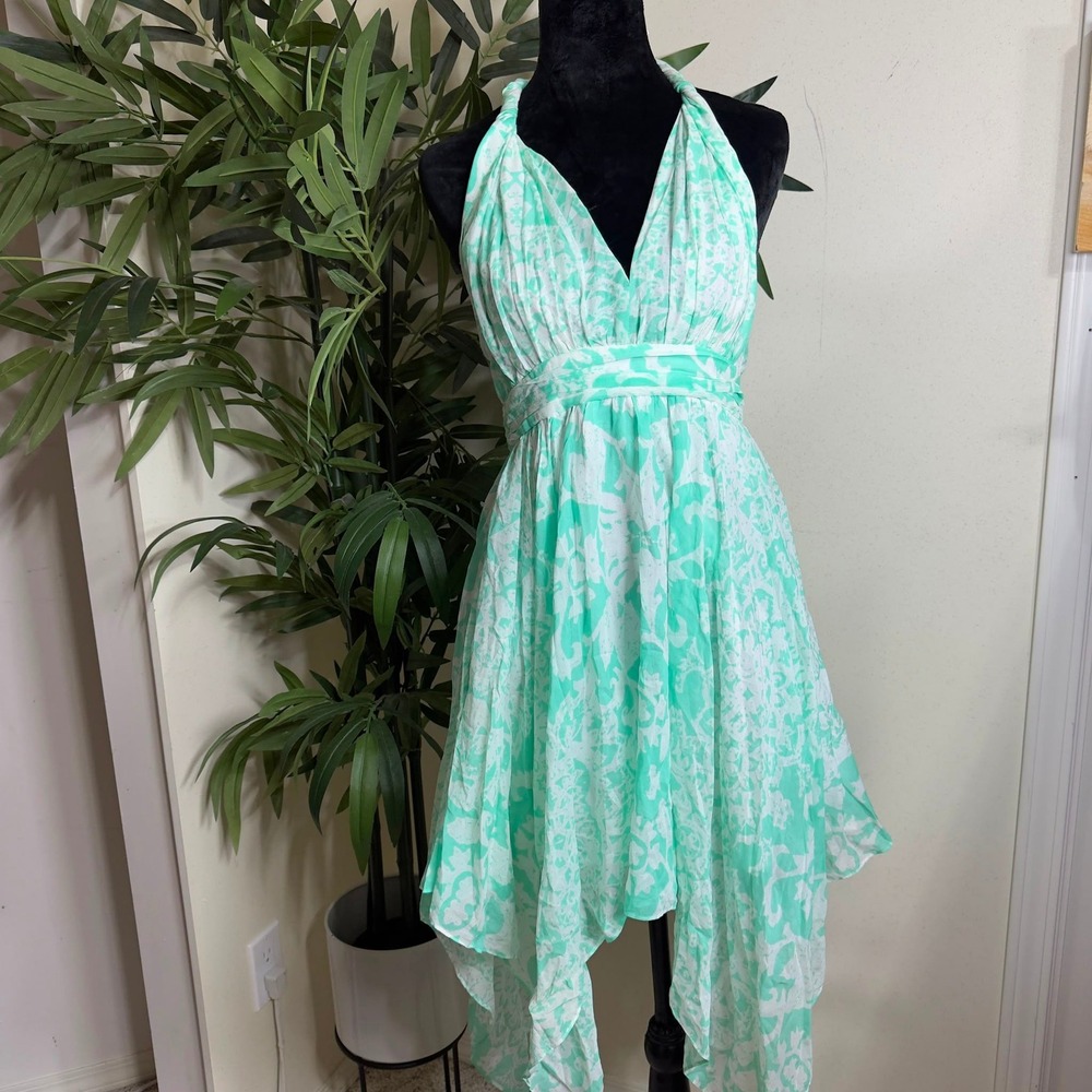 Guess & White Handkerchief Halter Dress Mint Green Size 6